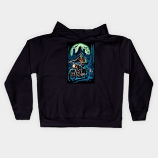 Skeleton Riding Motorbike - Green Moon Kids Hoodie